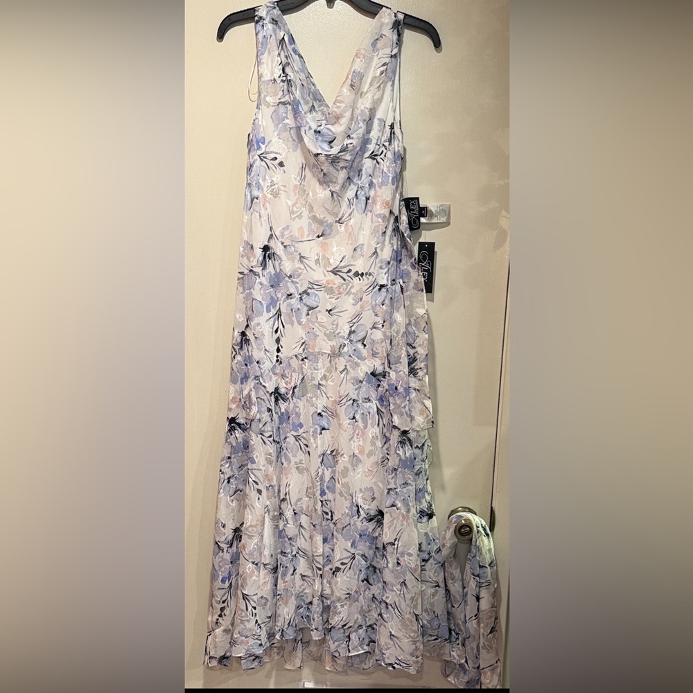 Floral Cowl Neck Sleeveless Midi Dress & Shawl - 10